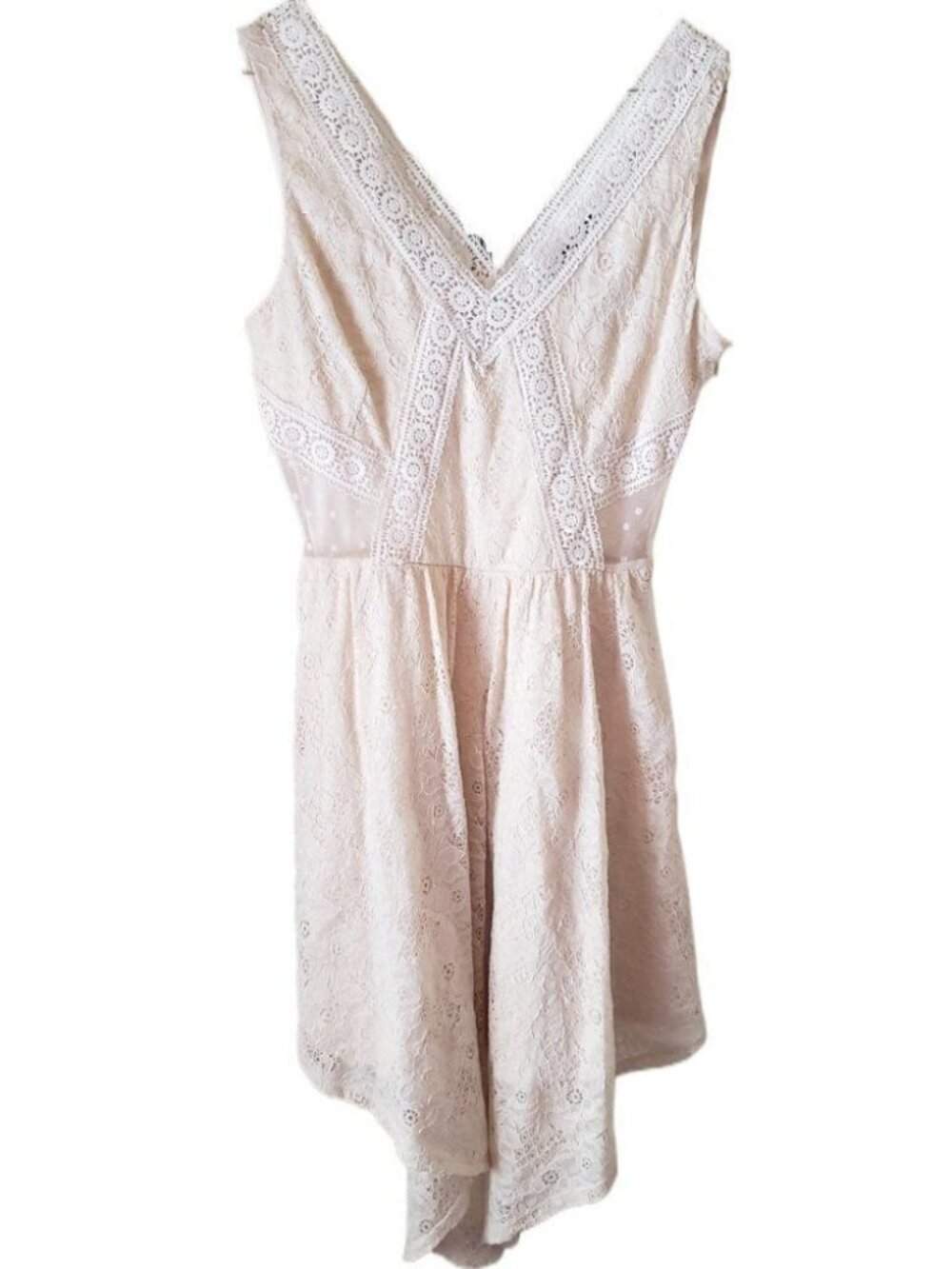 As U Wish Cream Lace and Crochet Sleevelss Hi Lo Dress